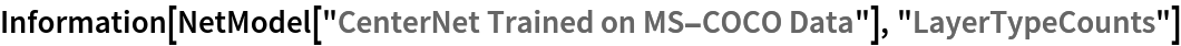 Information[
 NetModel["CenterNet Trained on MS-COCO Data"], "LayerTypeCounts"]